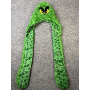 Dr. Seuss Grinch Faux Fur Scarf Hat One Size Green Long Ear Flap Winter